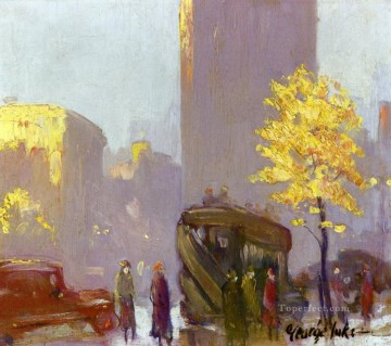  luks Oil Painting - fifth avenue new york George luks cityscape street scenes autumn city